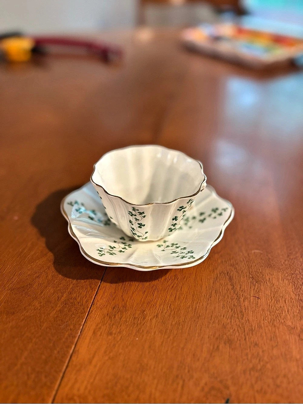 Royal Tara Floral Cup and Saucer White & Green